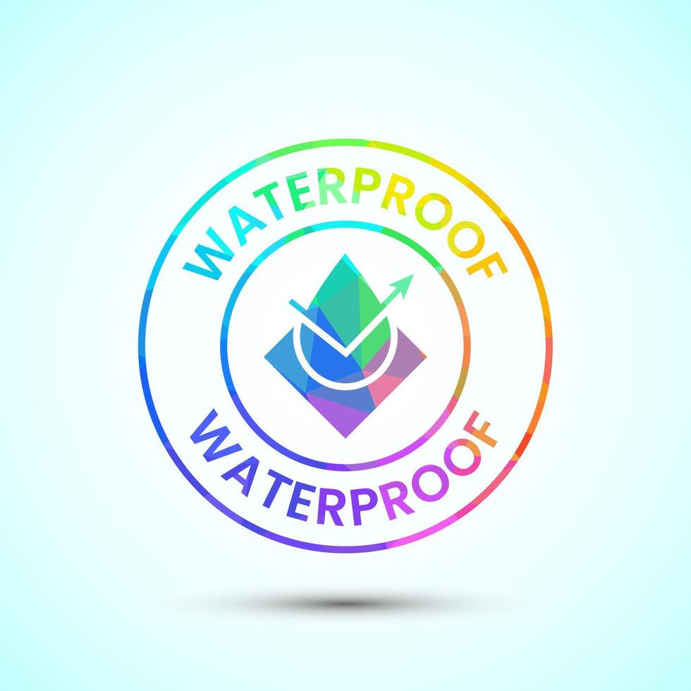 Waterproof icon illustration, water resistant signs, liquid proof protection, low poly style vector
