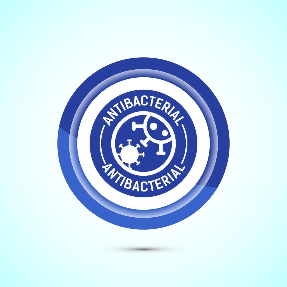 Antibacterial icon design illustration, Hygiene label symbol for product packaging, Blue color button design vector