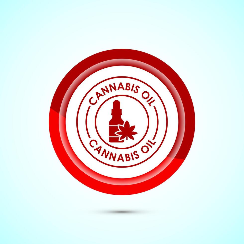 Cannabis oil icon design illustration. CBD cannabidiol sign symbol, Marijuana oil icon, Red color button design vector