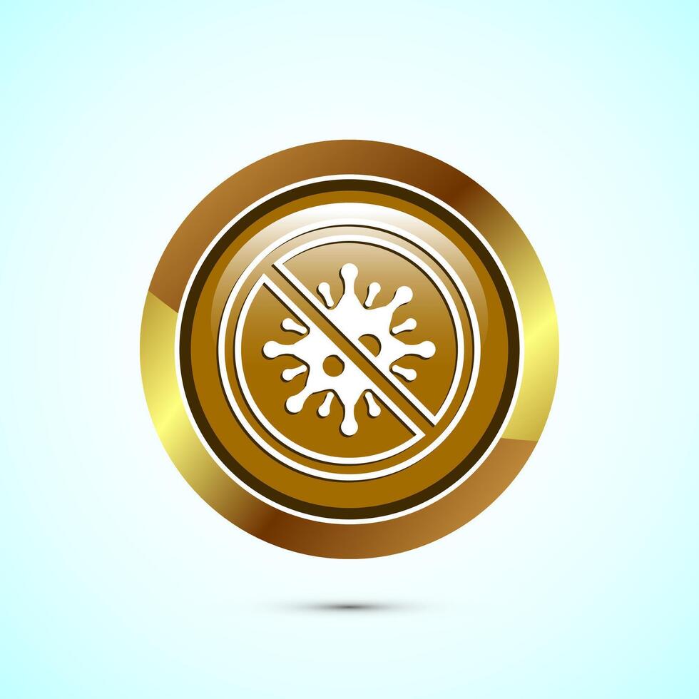Antibacterial icon design illustration, Hygiene label symbol for product packaging, Gold color round button design vector