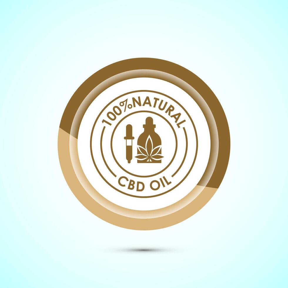 Cannabis oil icon design illustration. CBD cannabidiol sign symbol, Marijuana oil icon, Gold color button design vector