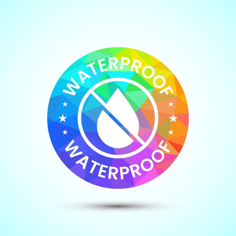 Waterproof icon design, water resistant signs, low poly style vector