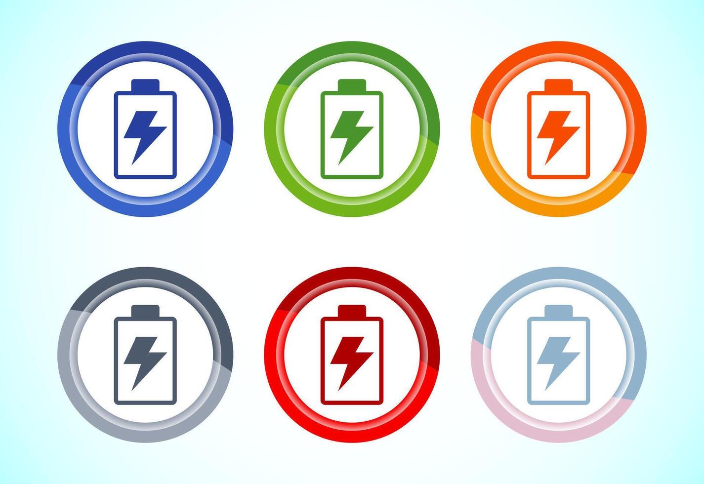 Battery icon design, Battery charging sign and symbol, 6 color button design set vector