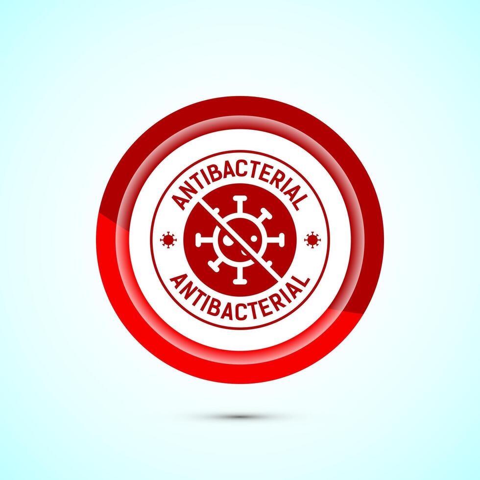 Antibacterial icon design illustration, Hygiene label symbol for product packaging, Red color button design vector