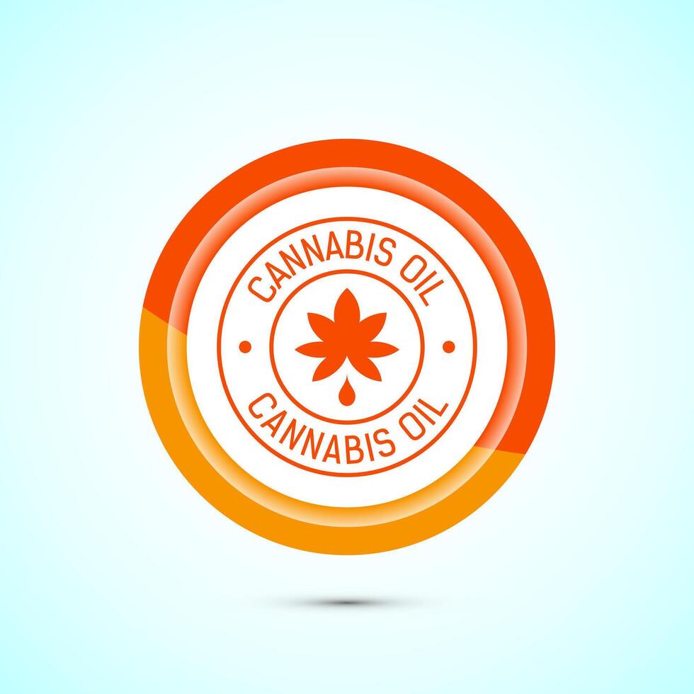 Cannabis oil icon design illustration. CBD cannabidiol sign symbol, Marijuana oil icon, Orange color button design vector