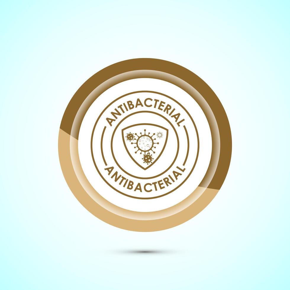 Antibacterial icon design illustration, Hygiene label symbol for product packaging, Gold color button design vector