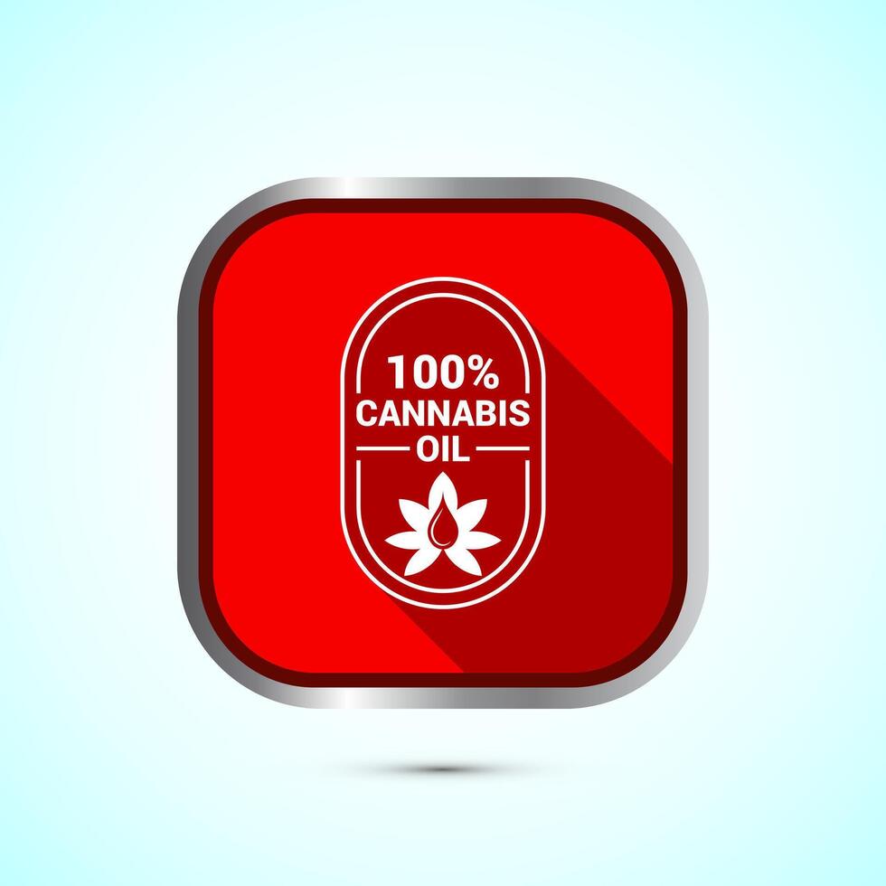 Cannabis oil icon design. CBD cannabidiol sign symbol, Marijuana oil icon, Red shadow button design vector