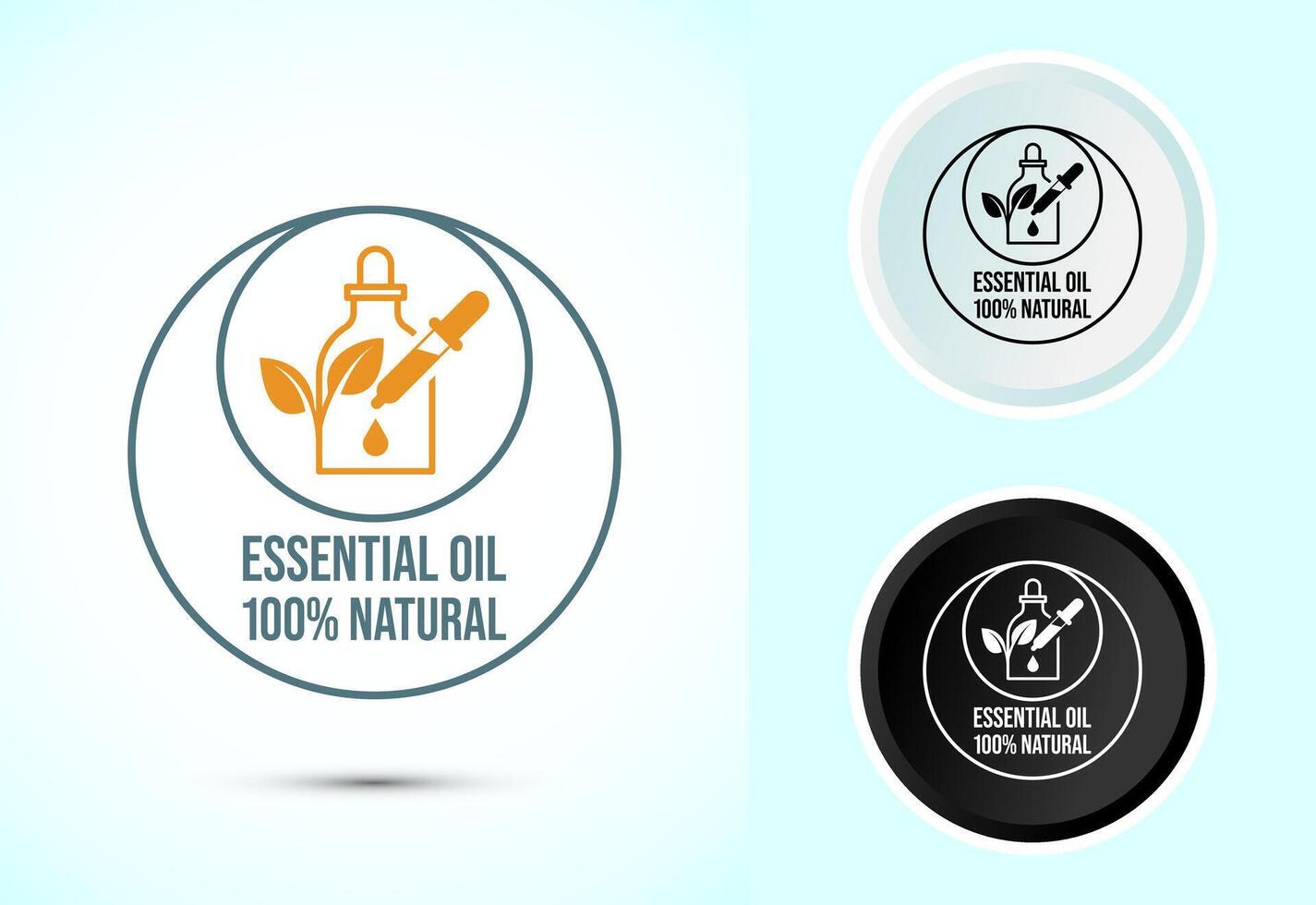 Essential oil icon, 100 percent essential oil icon for product certificate tag vector