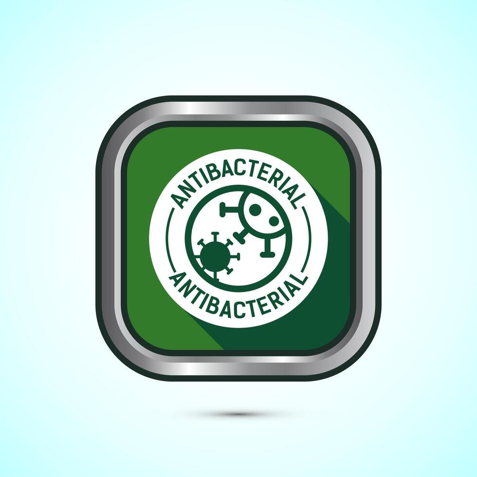 Antibacterial icon design illustration, Hygiene label symbol for product packaging, Green shadow button design vector
