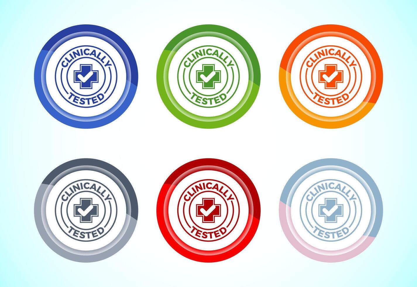 Clinically tested icon illustration, Clinically proven label, 6 color button design set vector