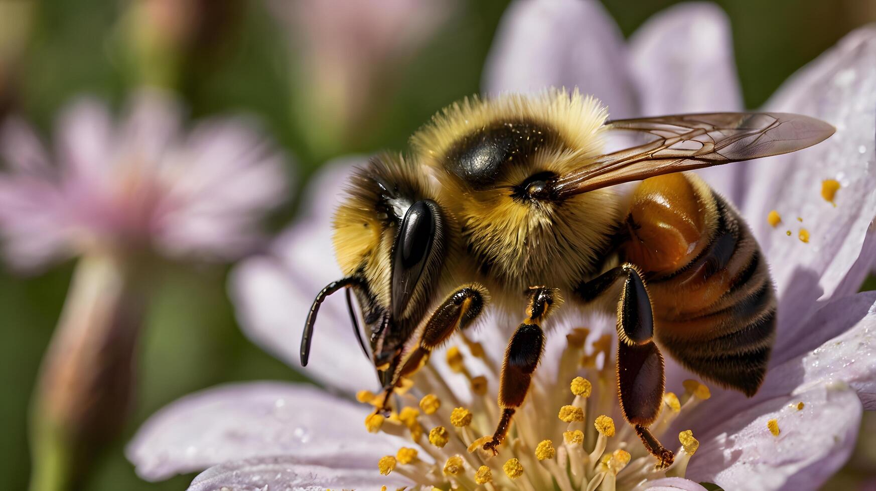 A photo bee collecting pollen from a flower