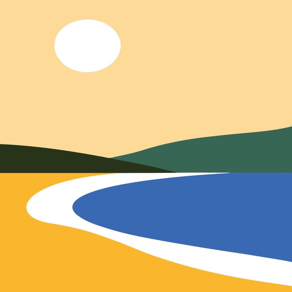 Panoramic beautiful lake surrounded by lush tropical forest landscape vector