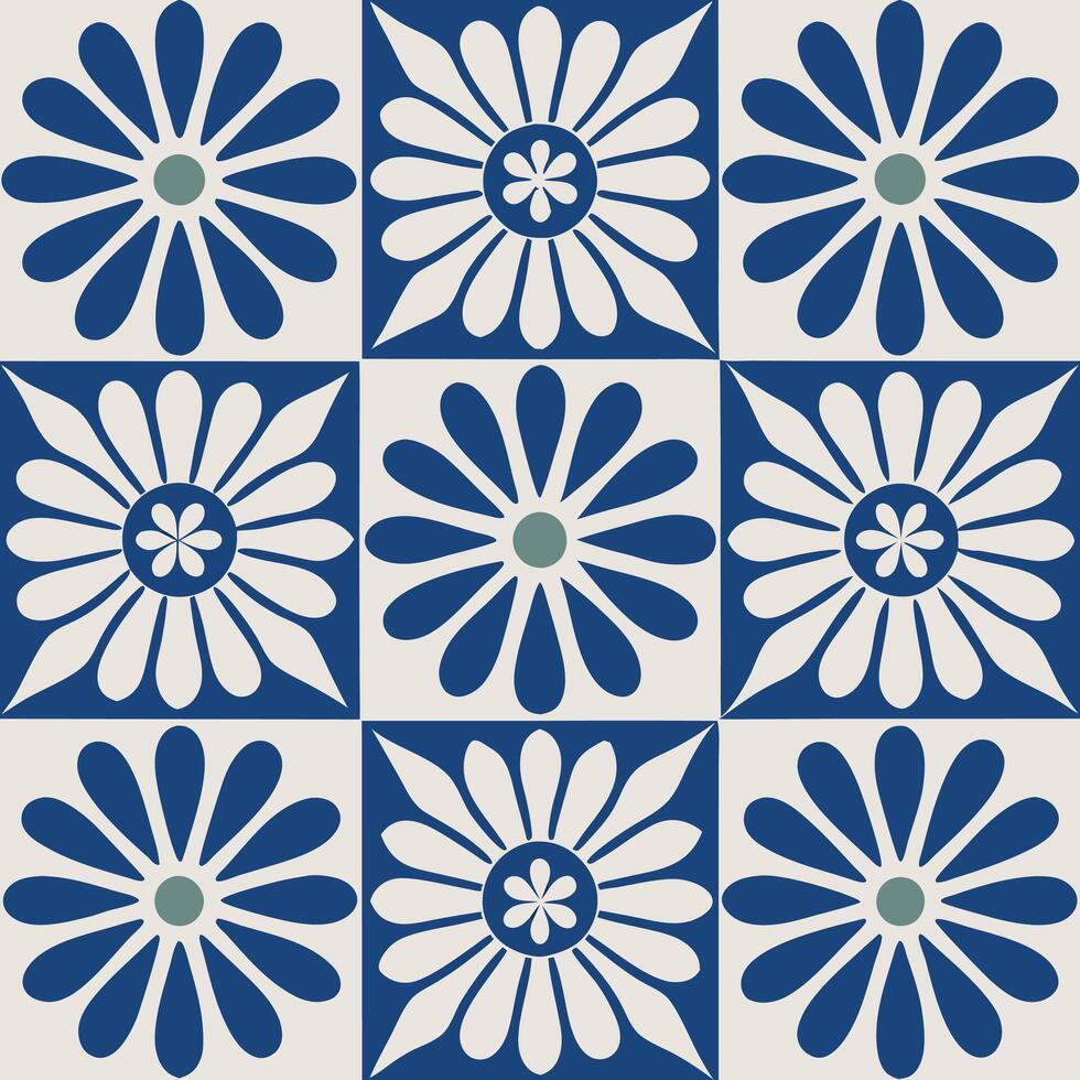 Charming retro floral art with blue highlights vector