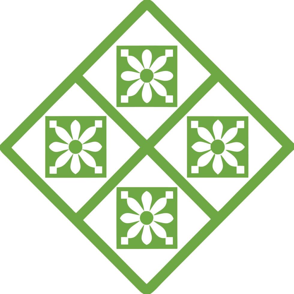 Charming retro floral art with green highlights set. vector