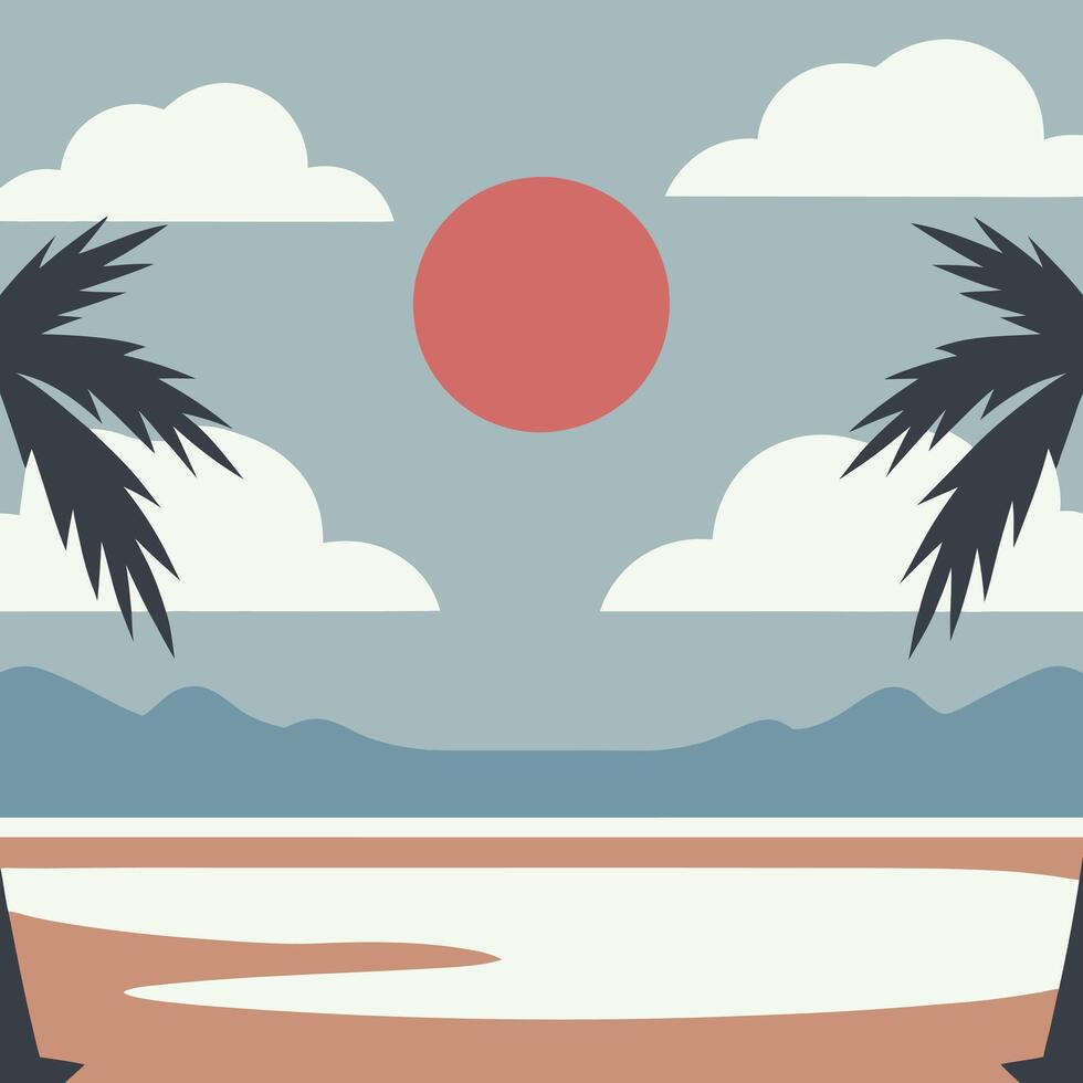Panoramic beautiful lake surrounded by tropical forest cartoon landscape vector