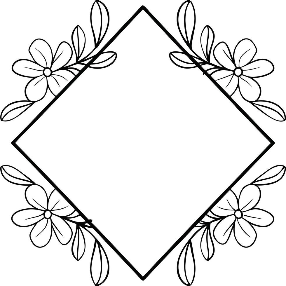 Elegant black floral frame hand drawn delicate flower sketch vector