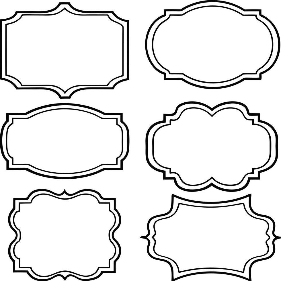 Set of simple line art frames with double stroke. Easily editable vector