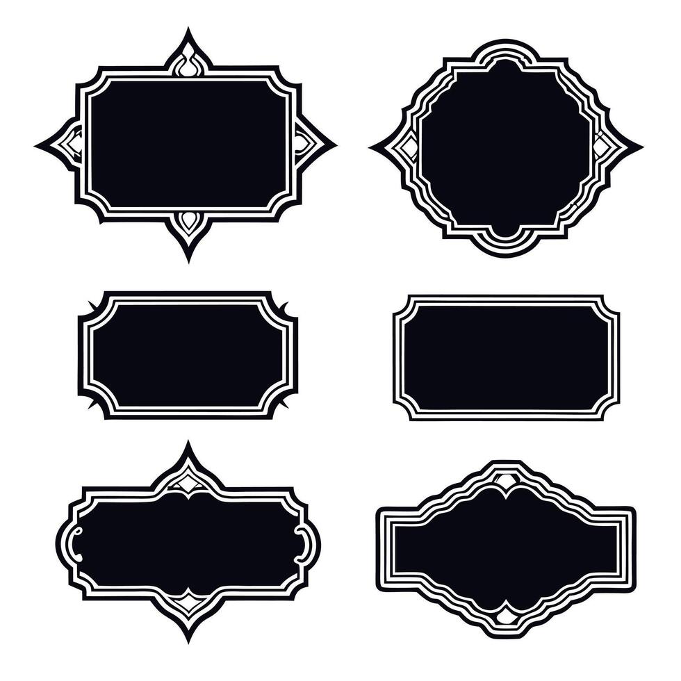 Set of simple line frames with double stroke. Easily editable black. vector
