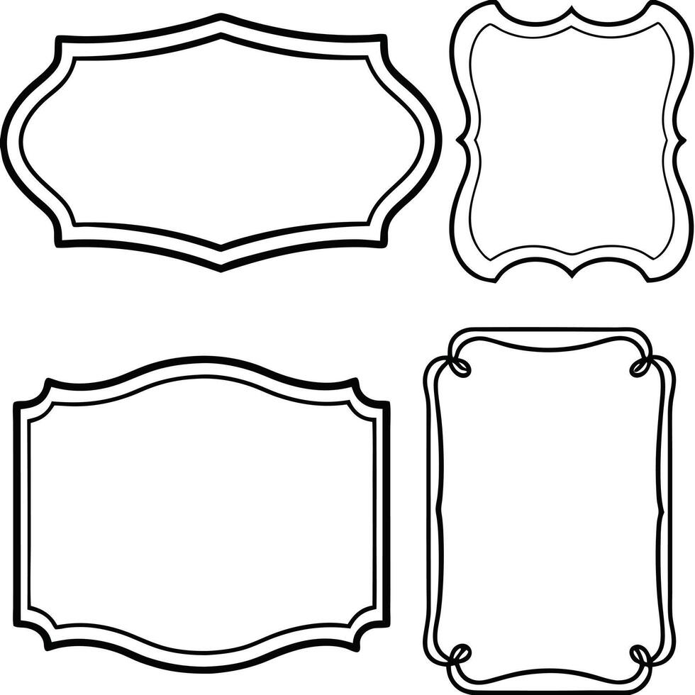 Set of simple line black frames with double stroke. Easily editable. vector