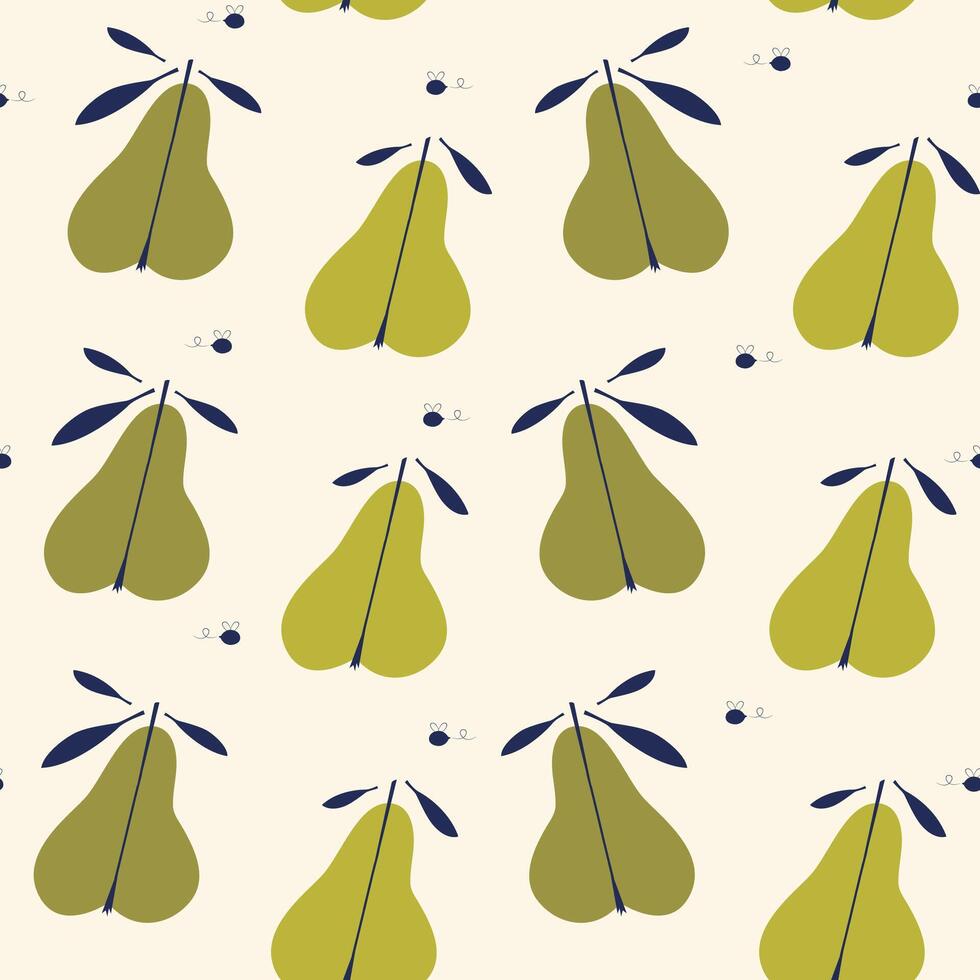 Simple juicy pears seamless pattern illustration. Aesthetic groovy pear fruit design for print vector
