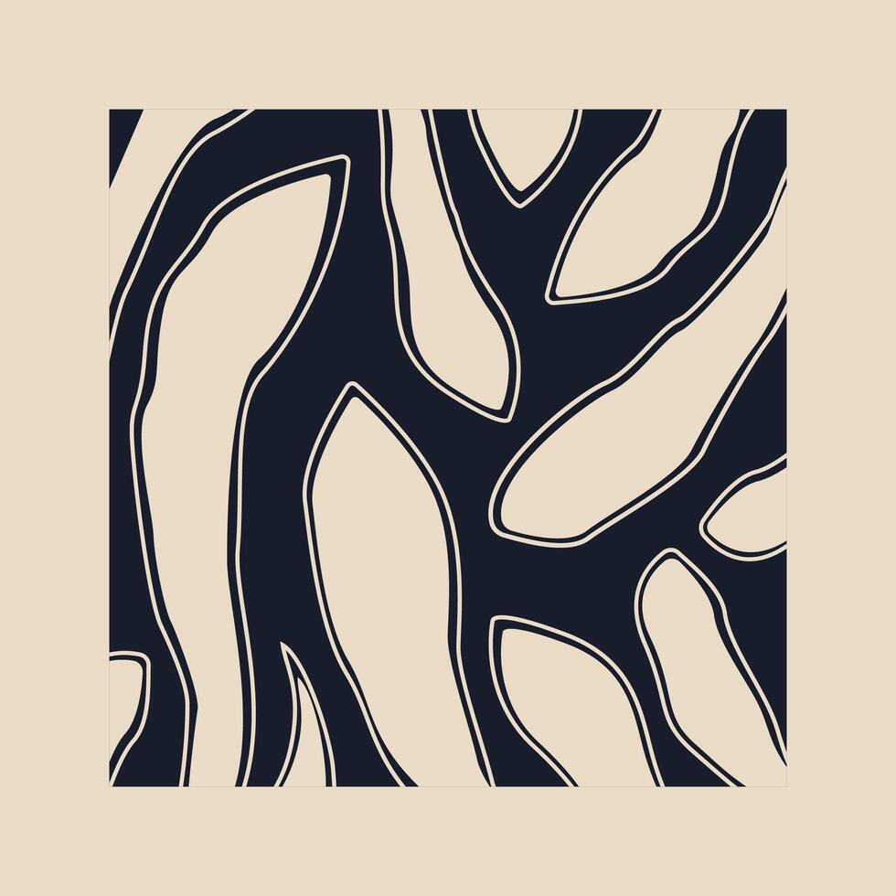 Boho home decor of lines in neutral colors. Aesthetic minimalist print with leaf in modern style vector