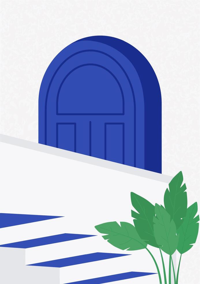 Greece Santorini view. Greek white buildings illustration. Mediterranean European culture vector