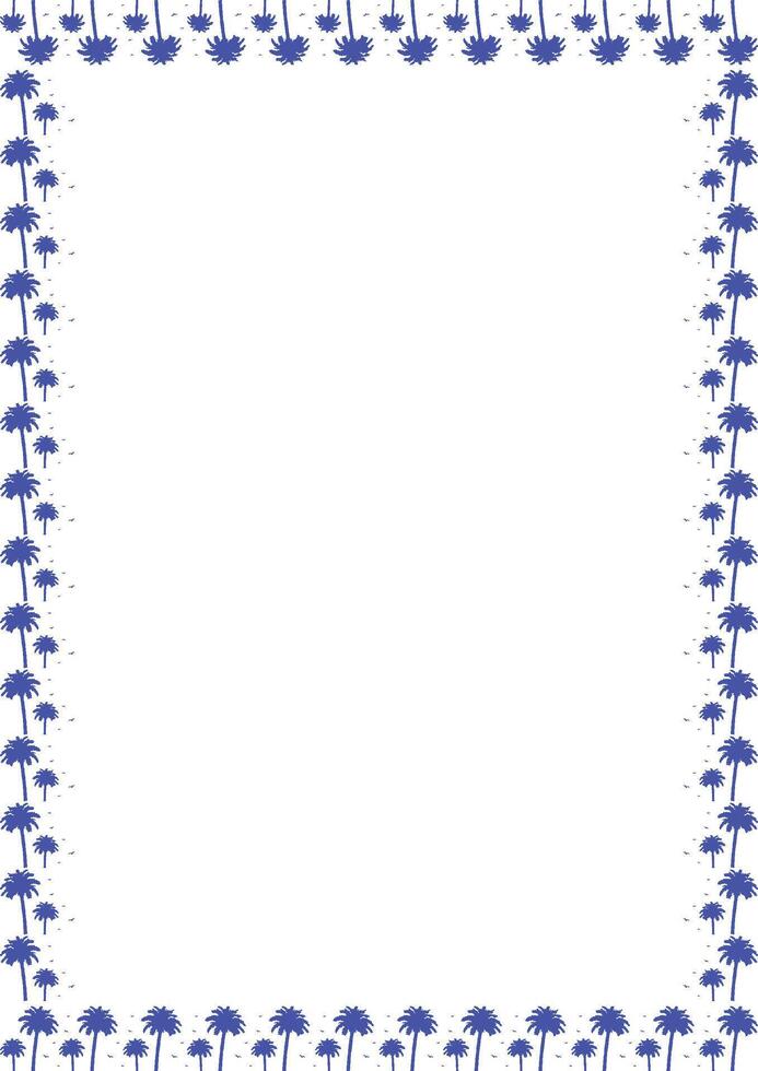 Frame of palm. Blue desert palm oasis on white background border with empty space for your text vector