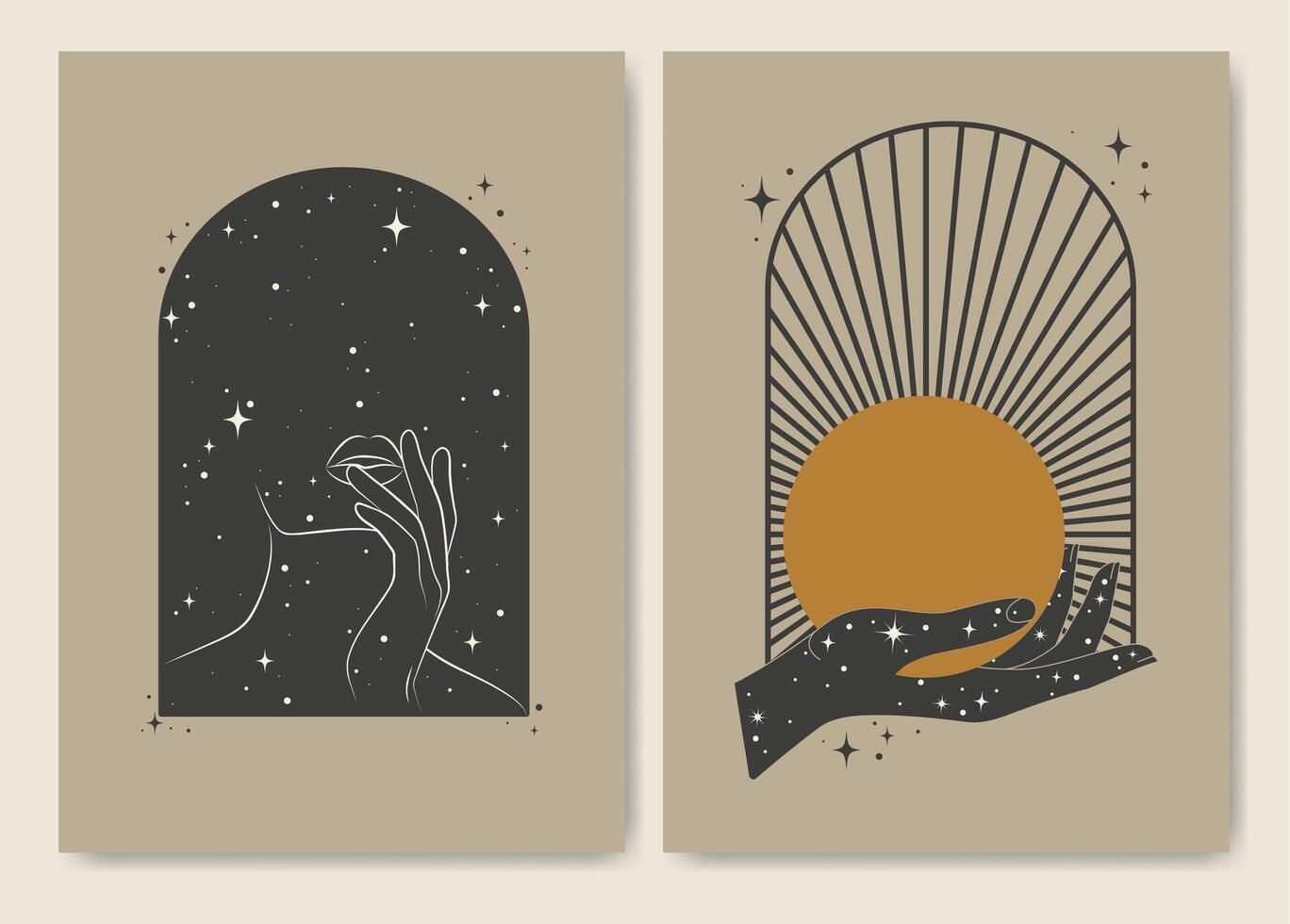 Mystic minimalist abstract aesthetic illustrations. Collection of creative artistic posters. Mystic hand vector