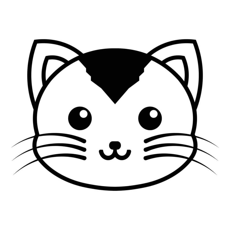Flat Cat face icon happy kitty head silhouette vector