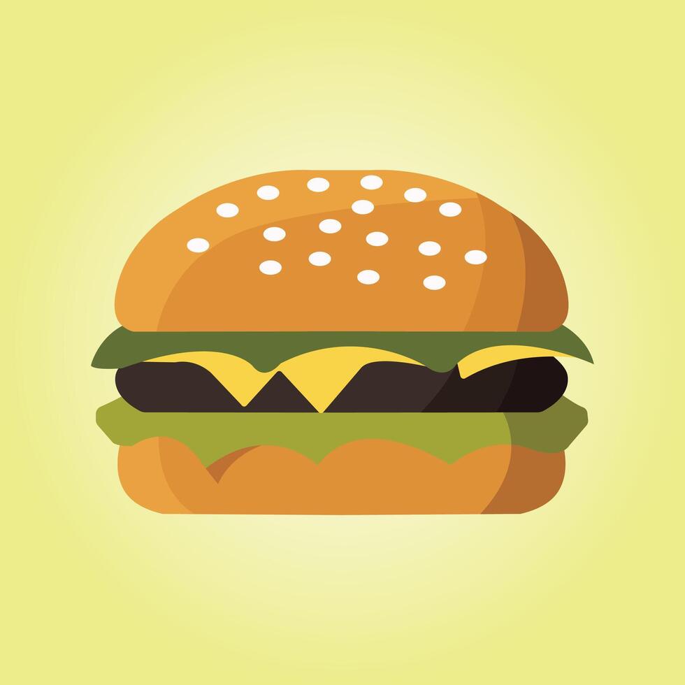 Illustration of a Classic Cheeseburger with Lettuce and Tomato on a Sesame Seed Bun vector