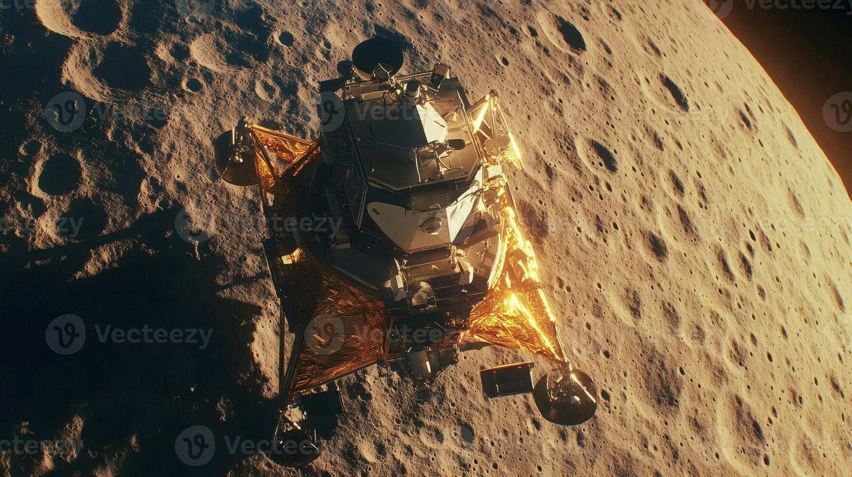 Lunar module is landing on the moon surface, starting the space exploration photo