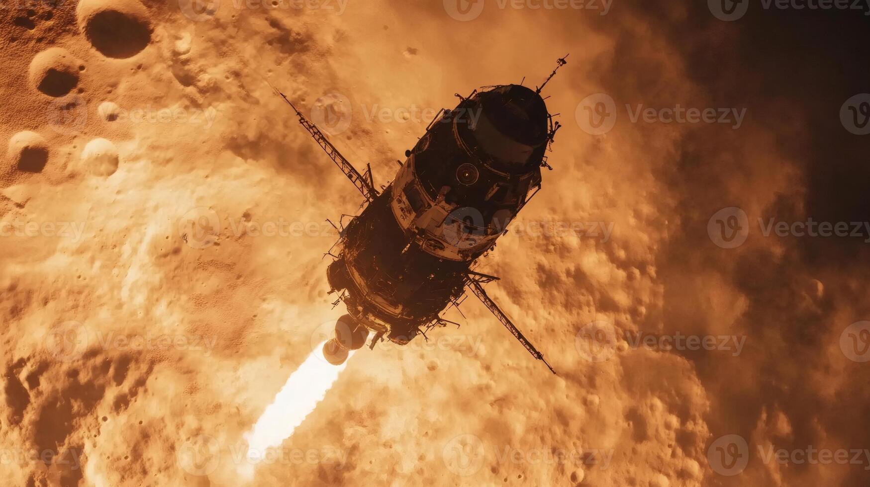 Spaceship entering mars atmosphere during landing maneuver photo