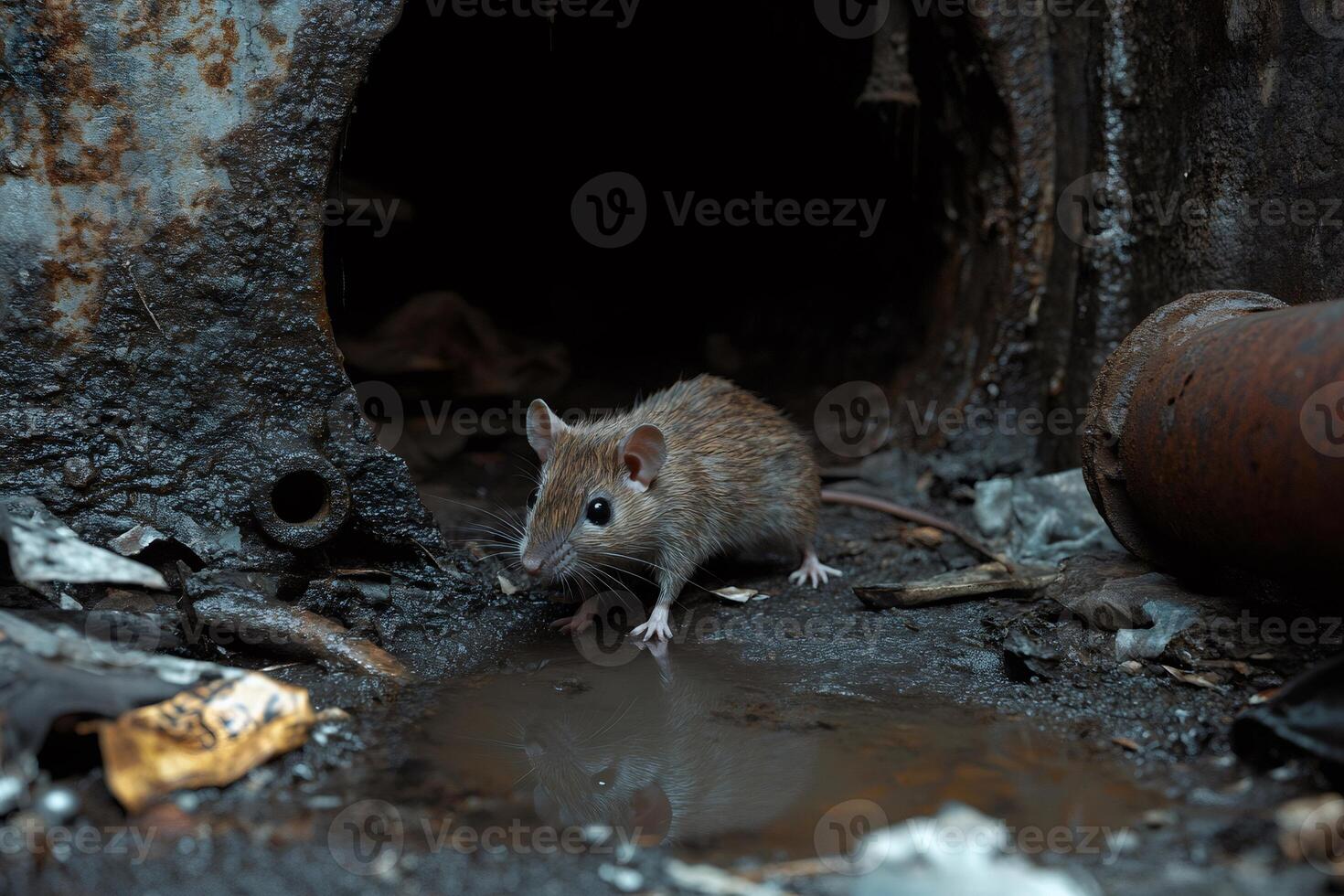 Wild rat looking for food in an unsanitary place photo