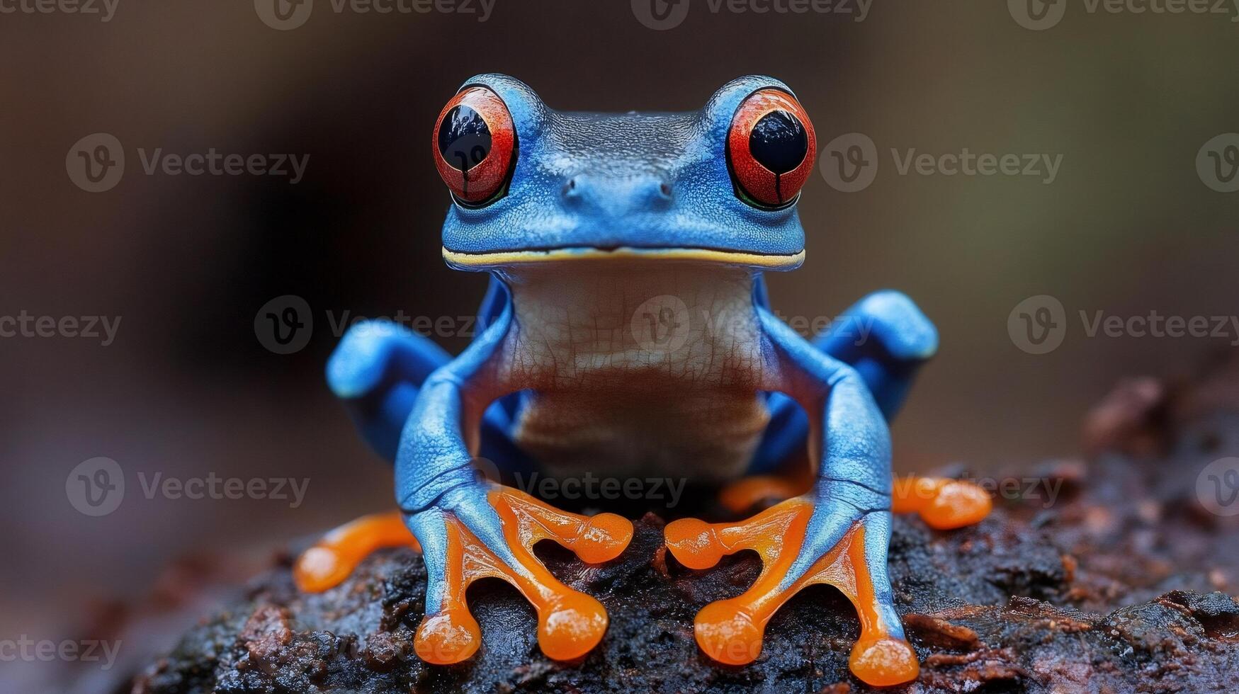 Red eyed tree frog perched on branch, vibrant amphibian in close up photo