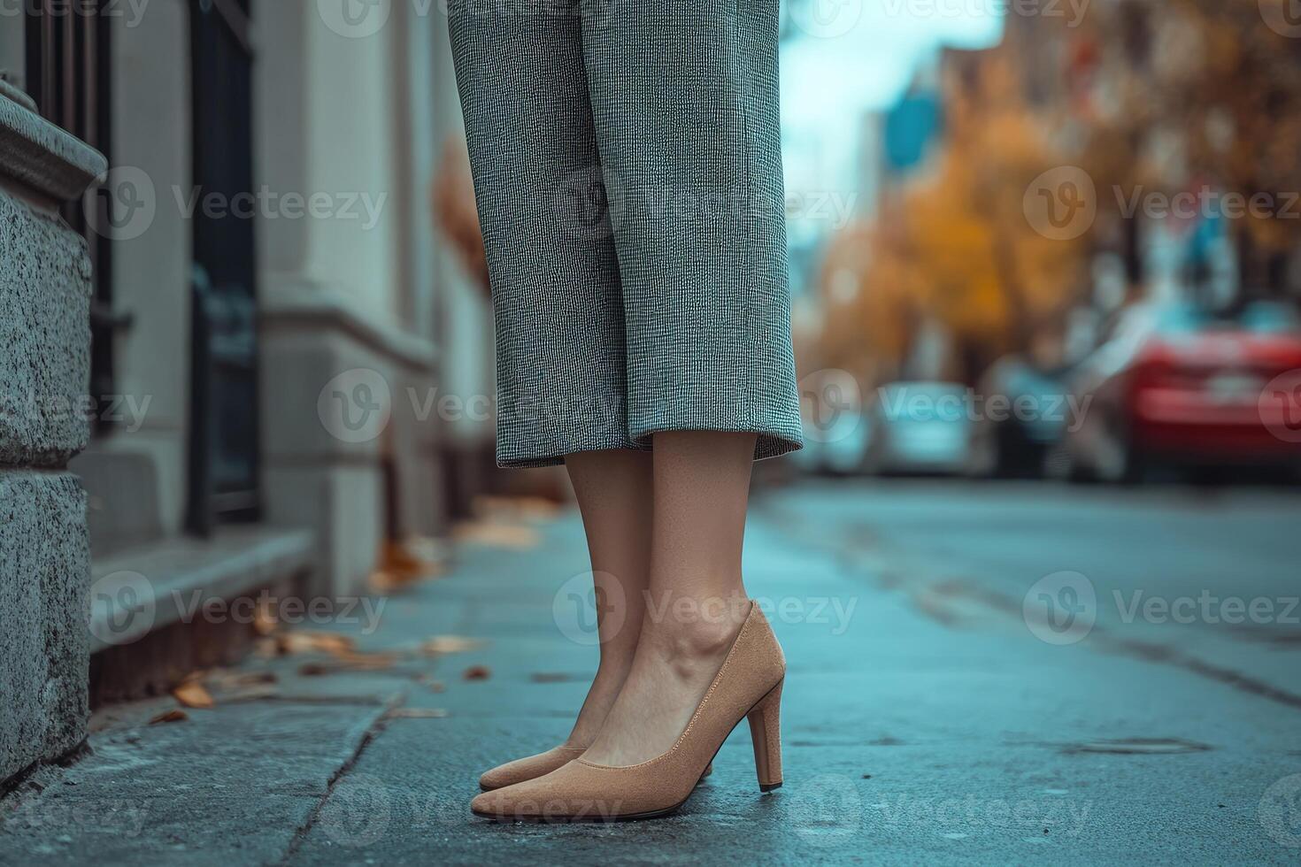 Businesswoman wearing elegant high heels standing on city street photo