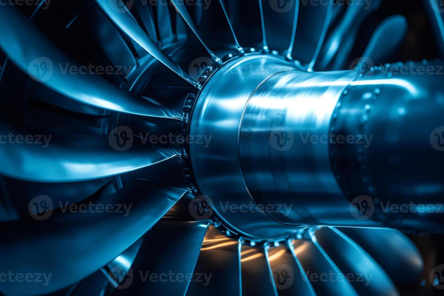 Close up of turbofan engine blades showing engineering and technology photo