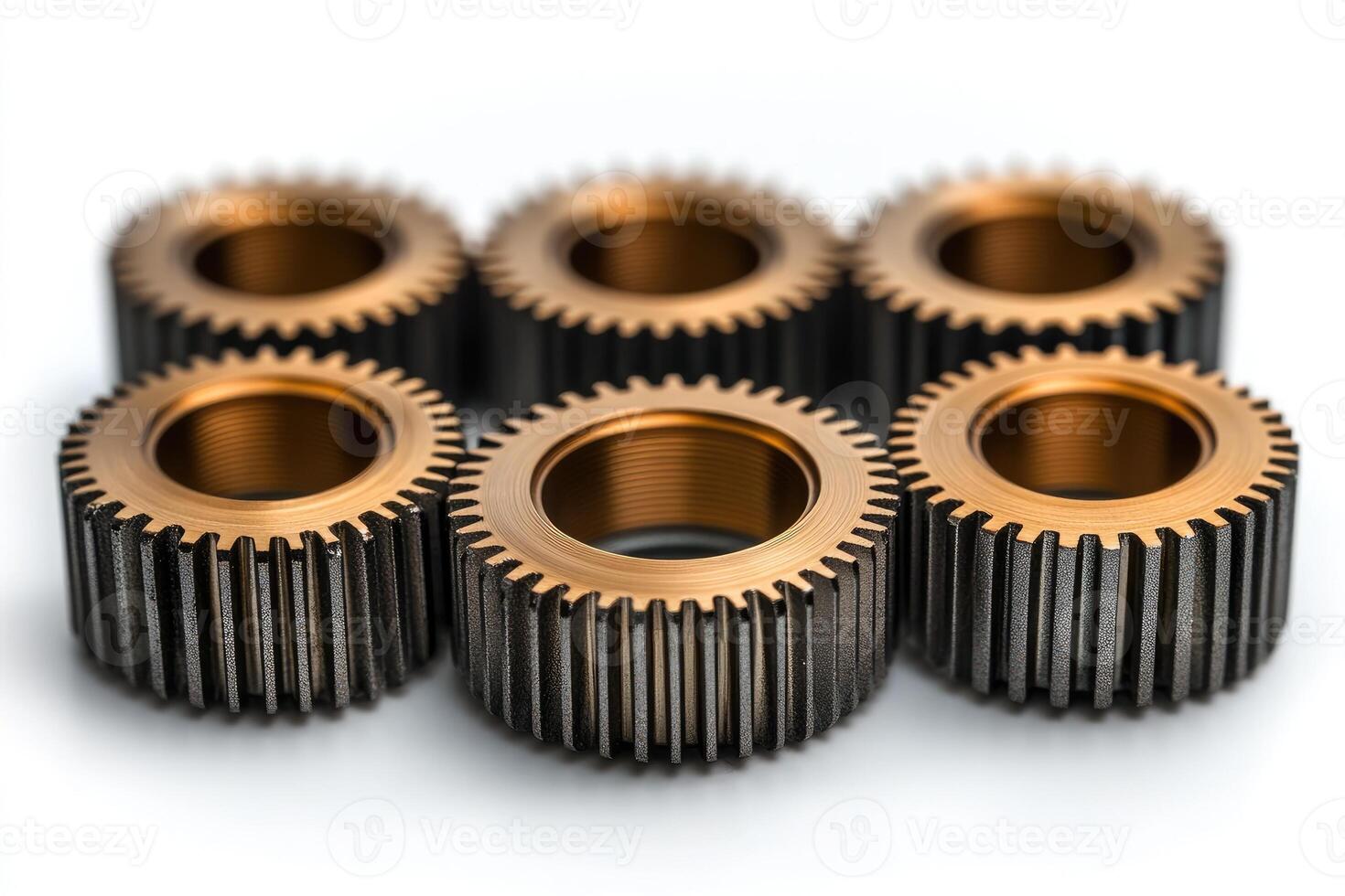 Interlocking metal gears representing teamwork and precision engineering photo