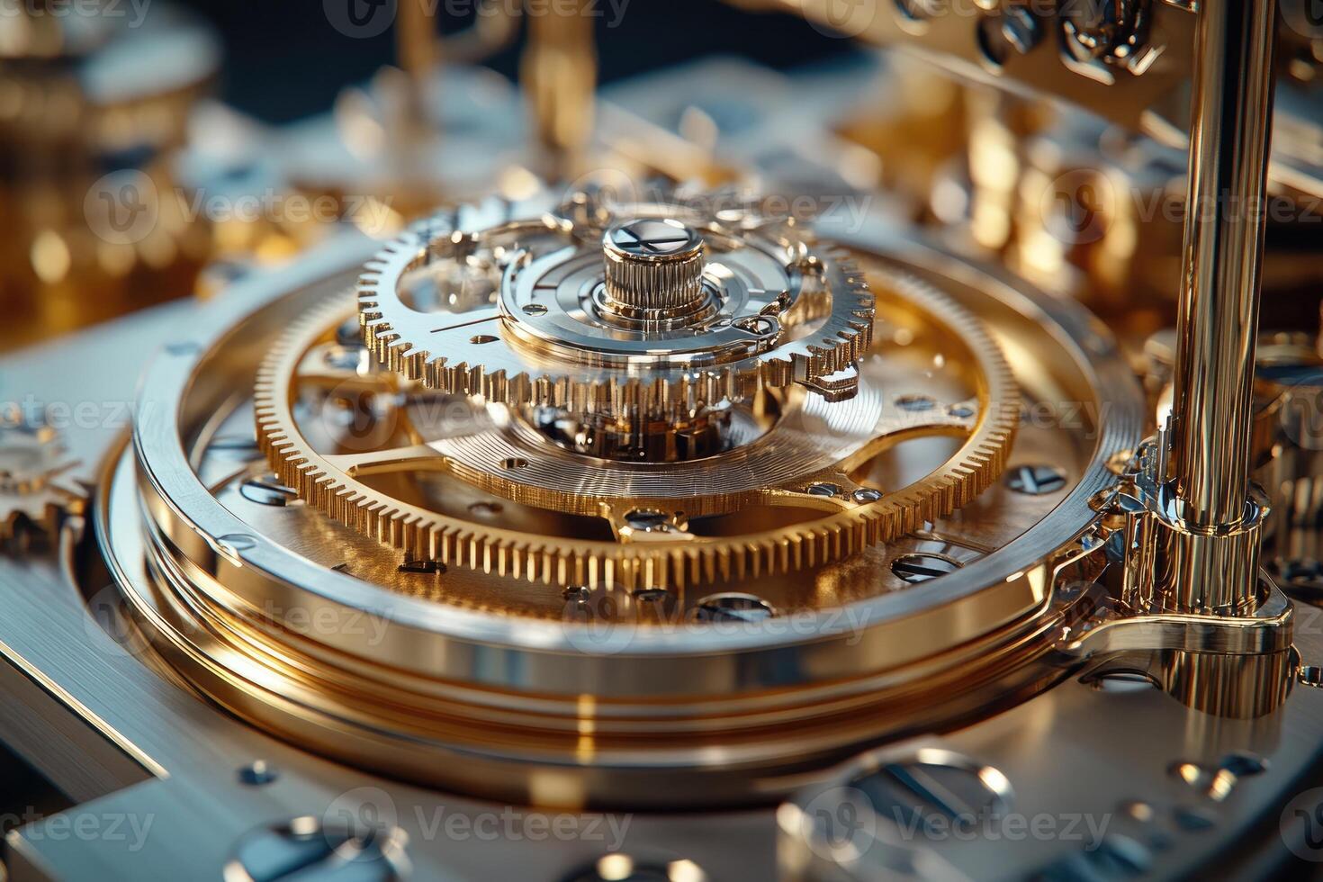 Intricate clockwork mechanism rotating, symbolizing precision and time photo