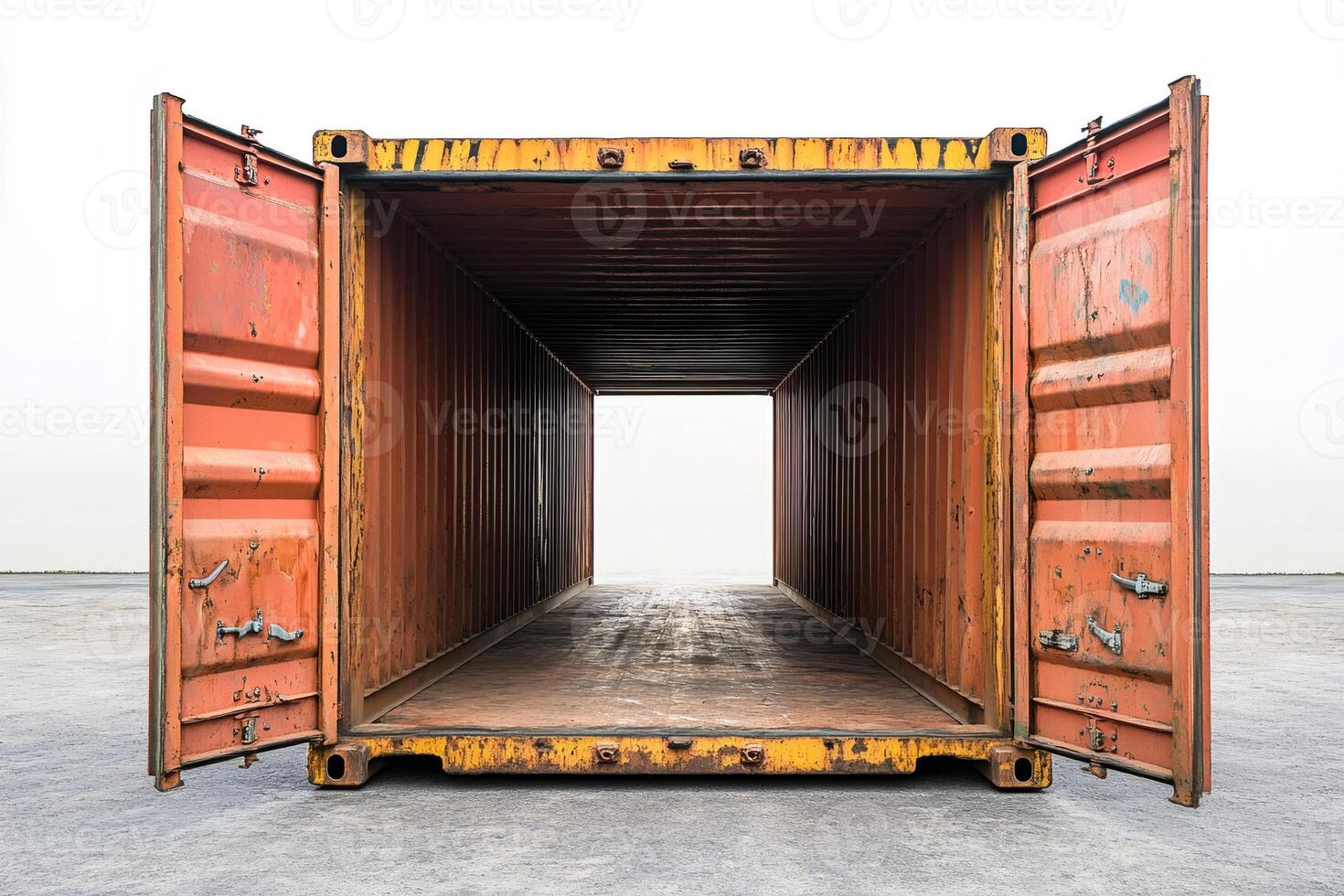 Open empty cargo container showing white light at end representing hope and opportunity photo