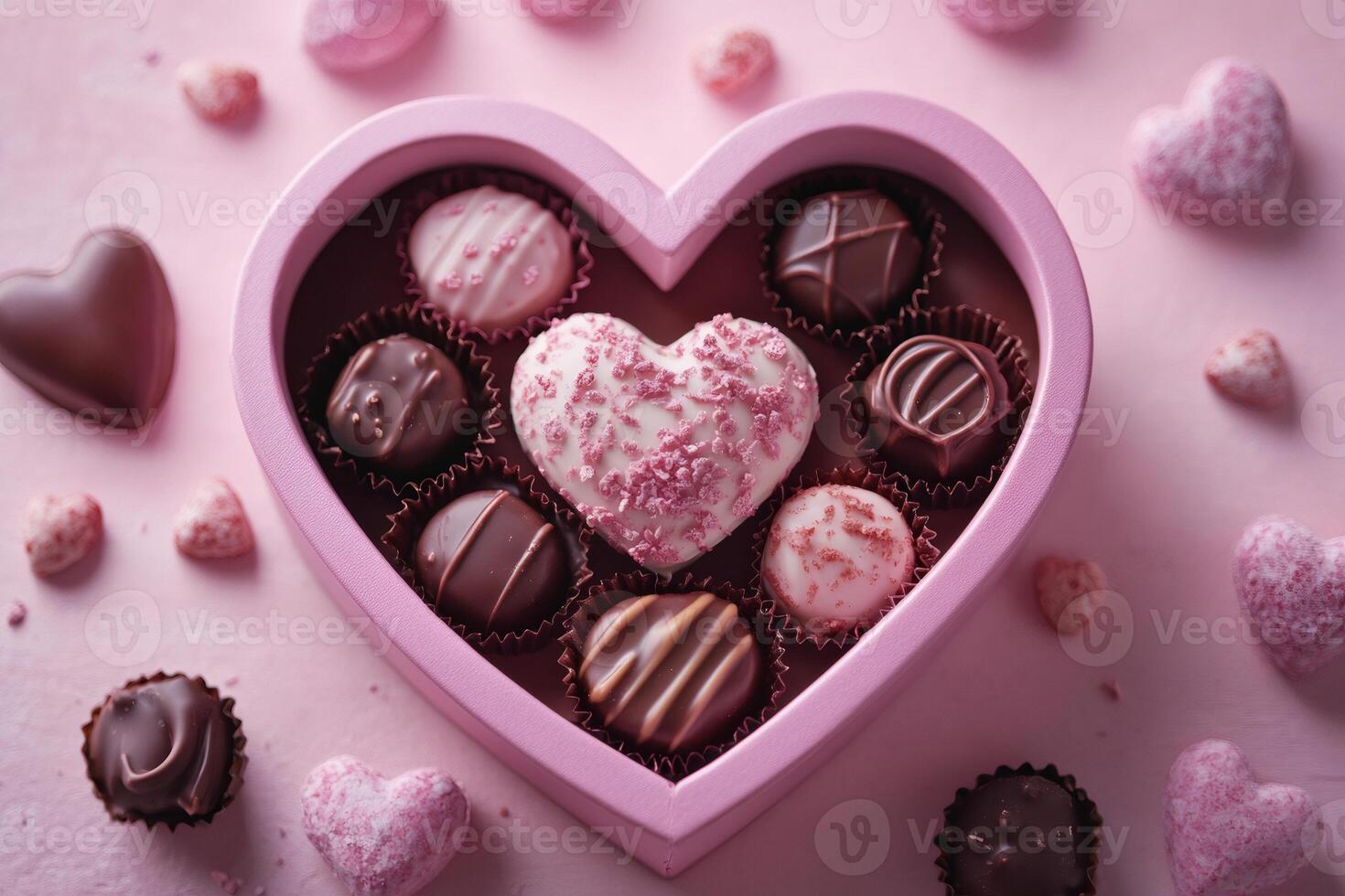 Heart shaped box of assorted chocolate truffles photo