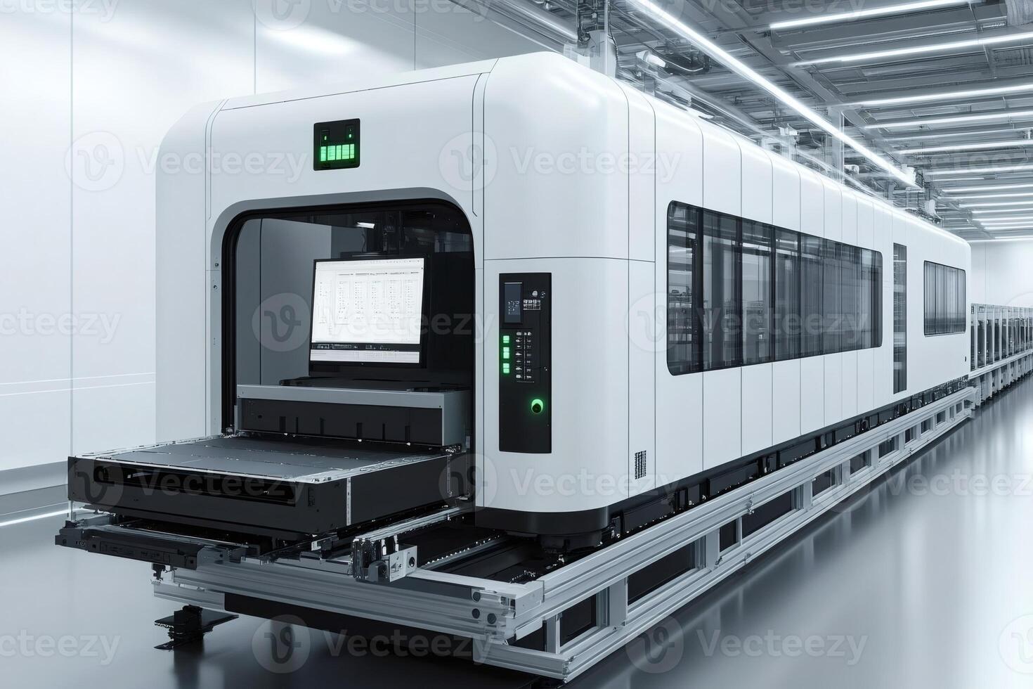 Advanced industrial machine in modern factory setting photo