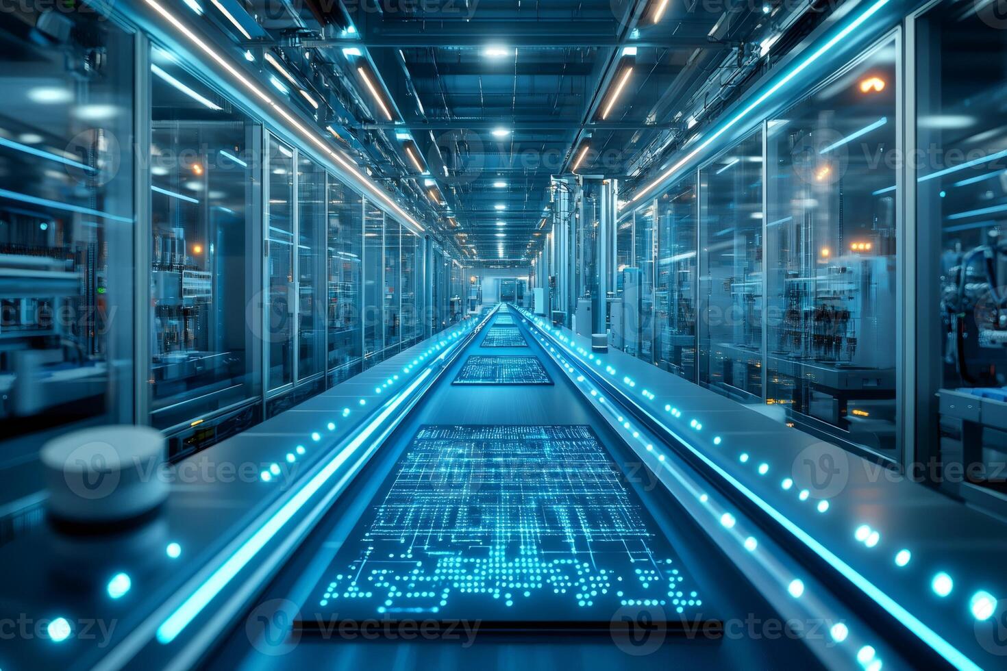 Futuristic automated production line in high tech factory photo