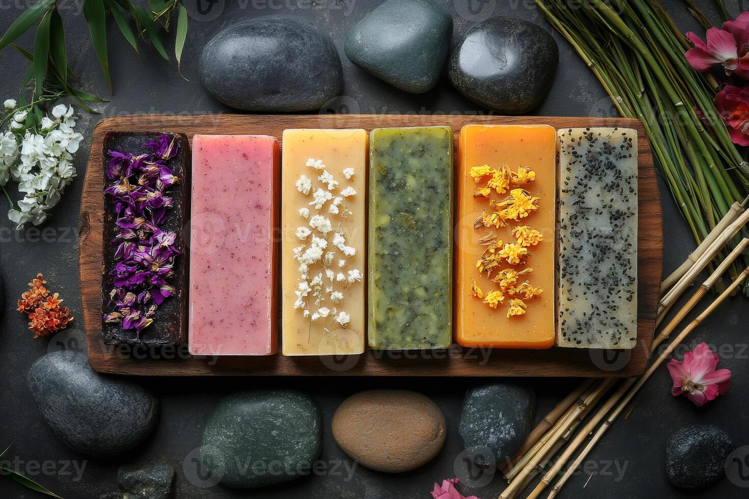 Assorted handmade soaps with natural ingredients photo