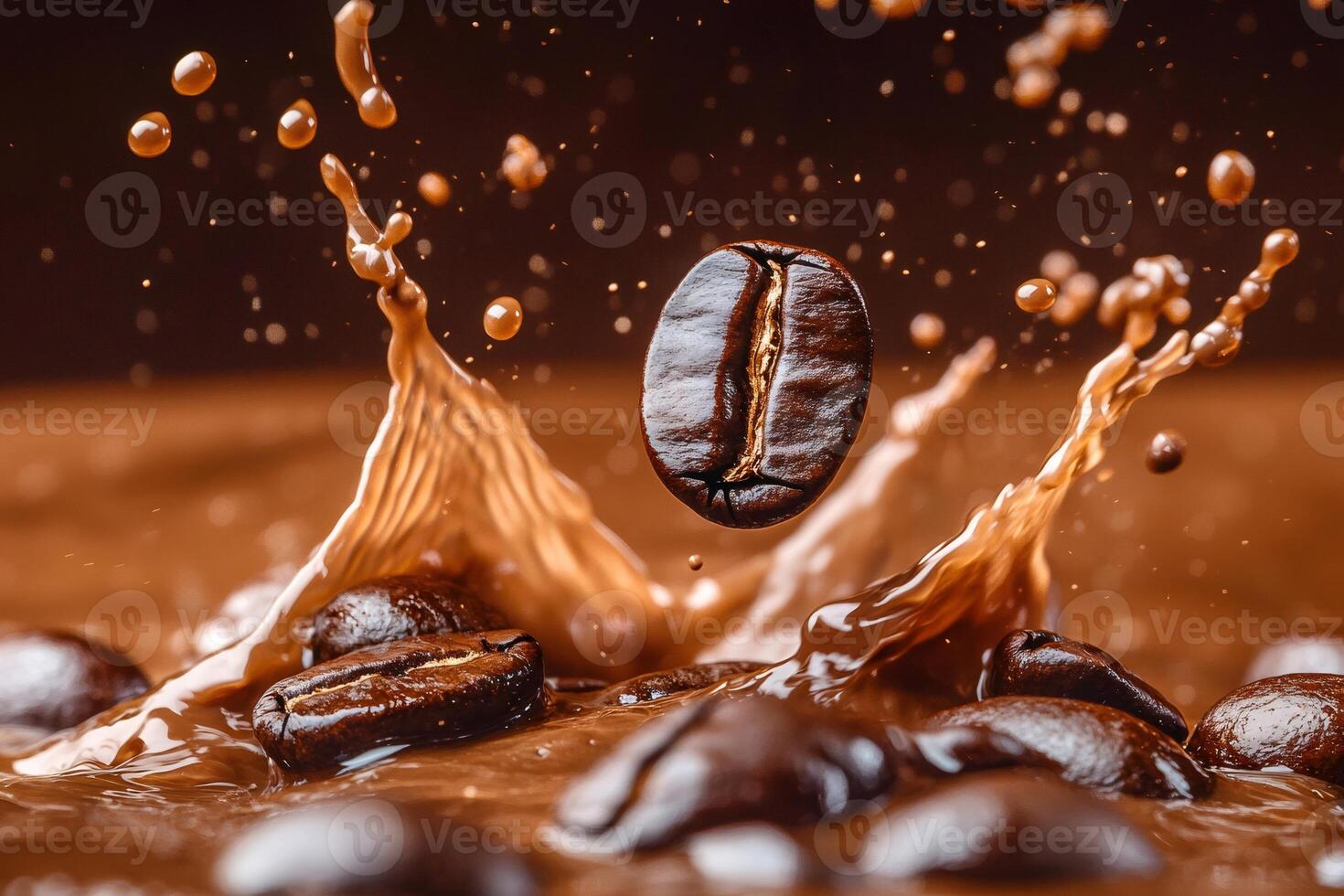 Dynamic splash of coffee beans in motion photo