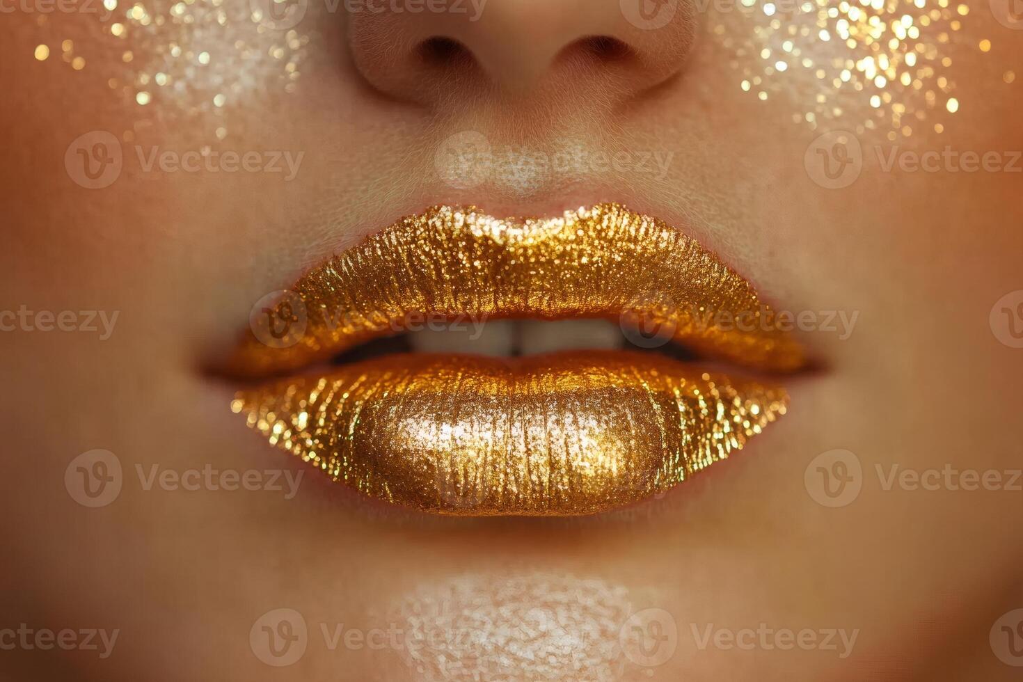 Shimmering gold lips with glitter accents photo