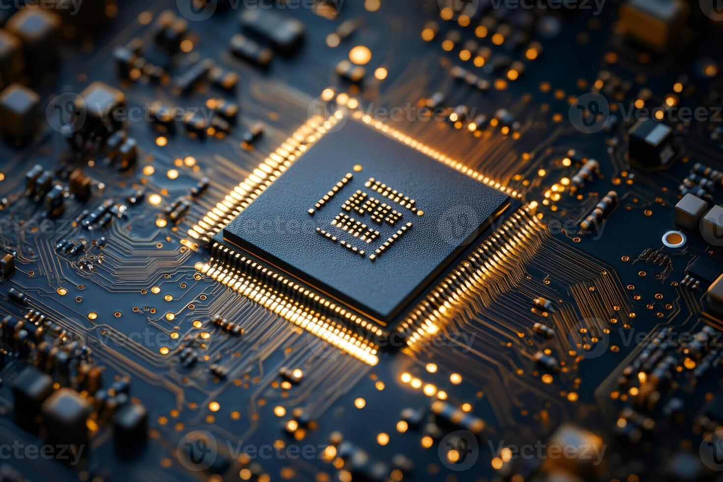 Advanced microchip technology with glowing circuitry photo
