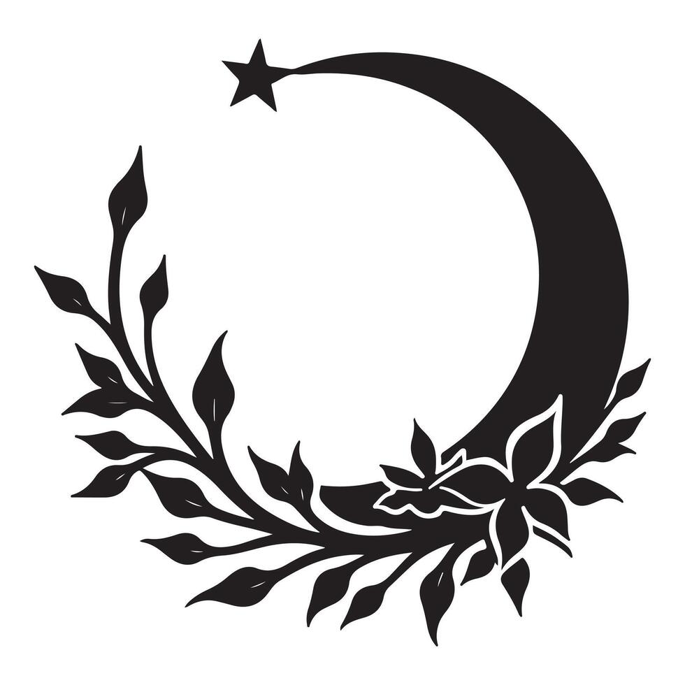 Crescent Moon Floral Design vector