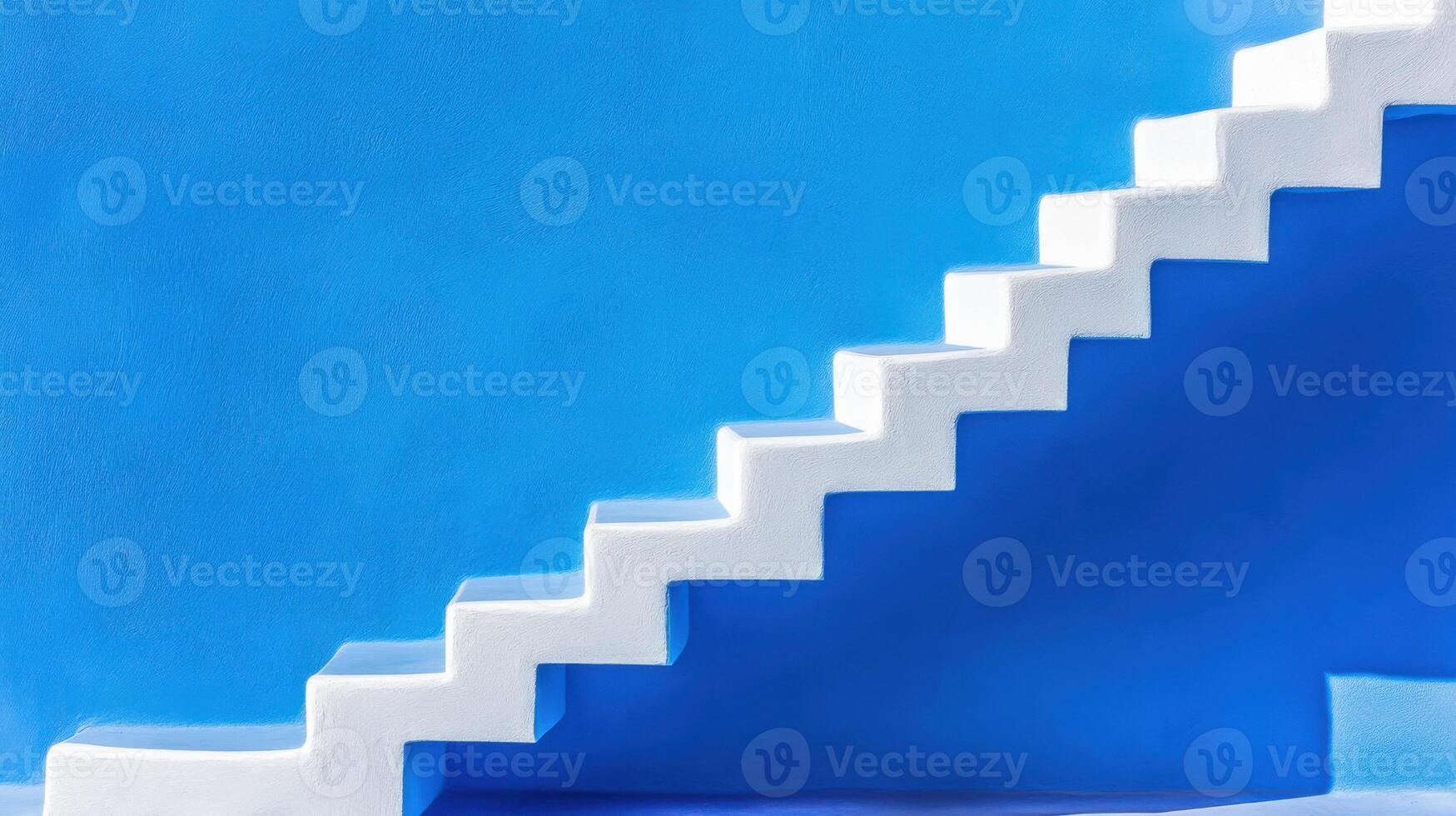 Cascading modern blue staircases showcasing architectural minimalism and sharp shadows in an abstract geometric perspective photo