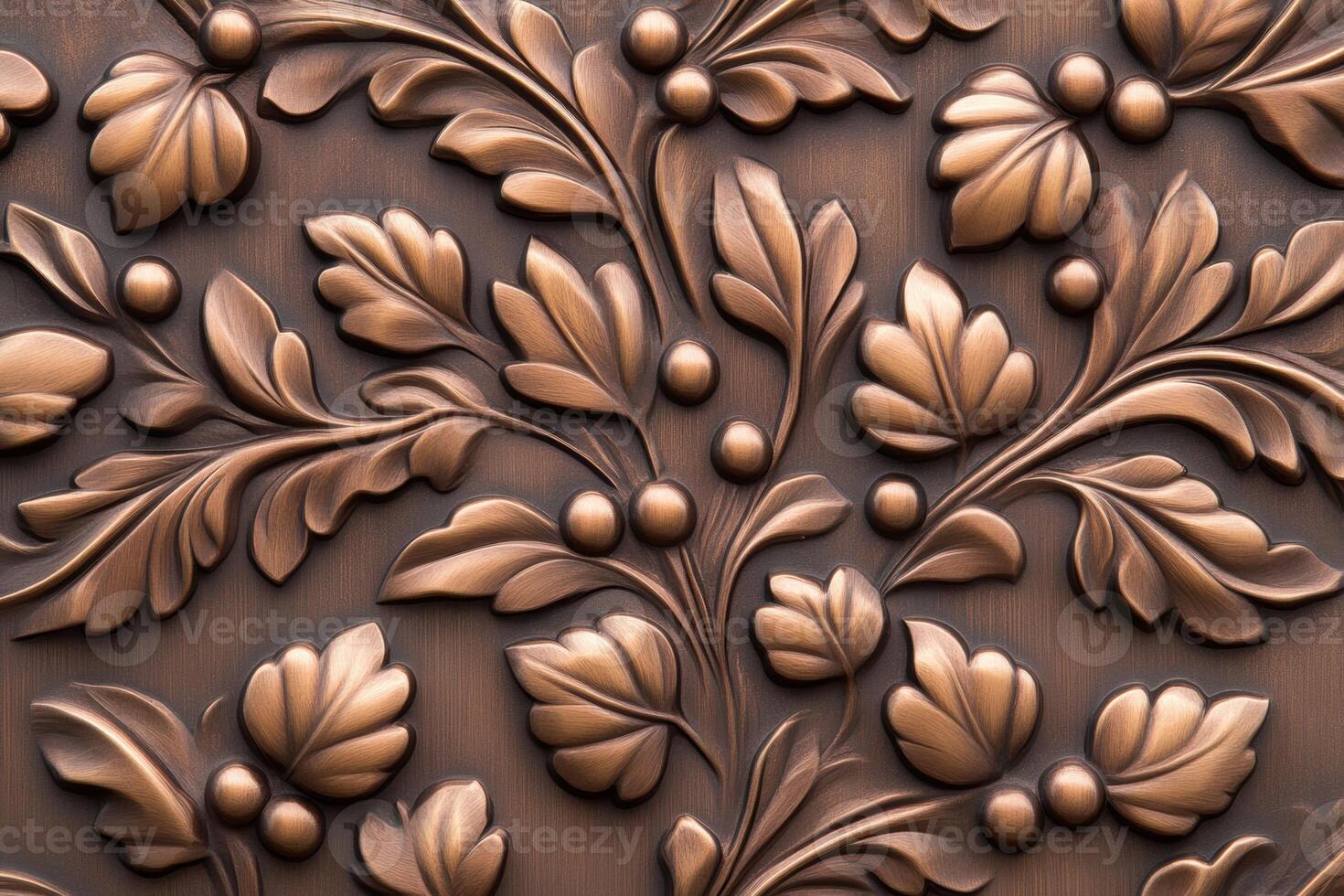Intricate antique copper embossed artwork featuring floral patterns with rich textures and detailed craftsmanship designed for vintage elegance photo