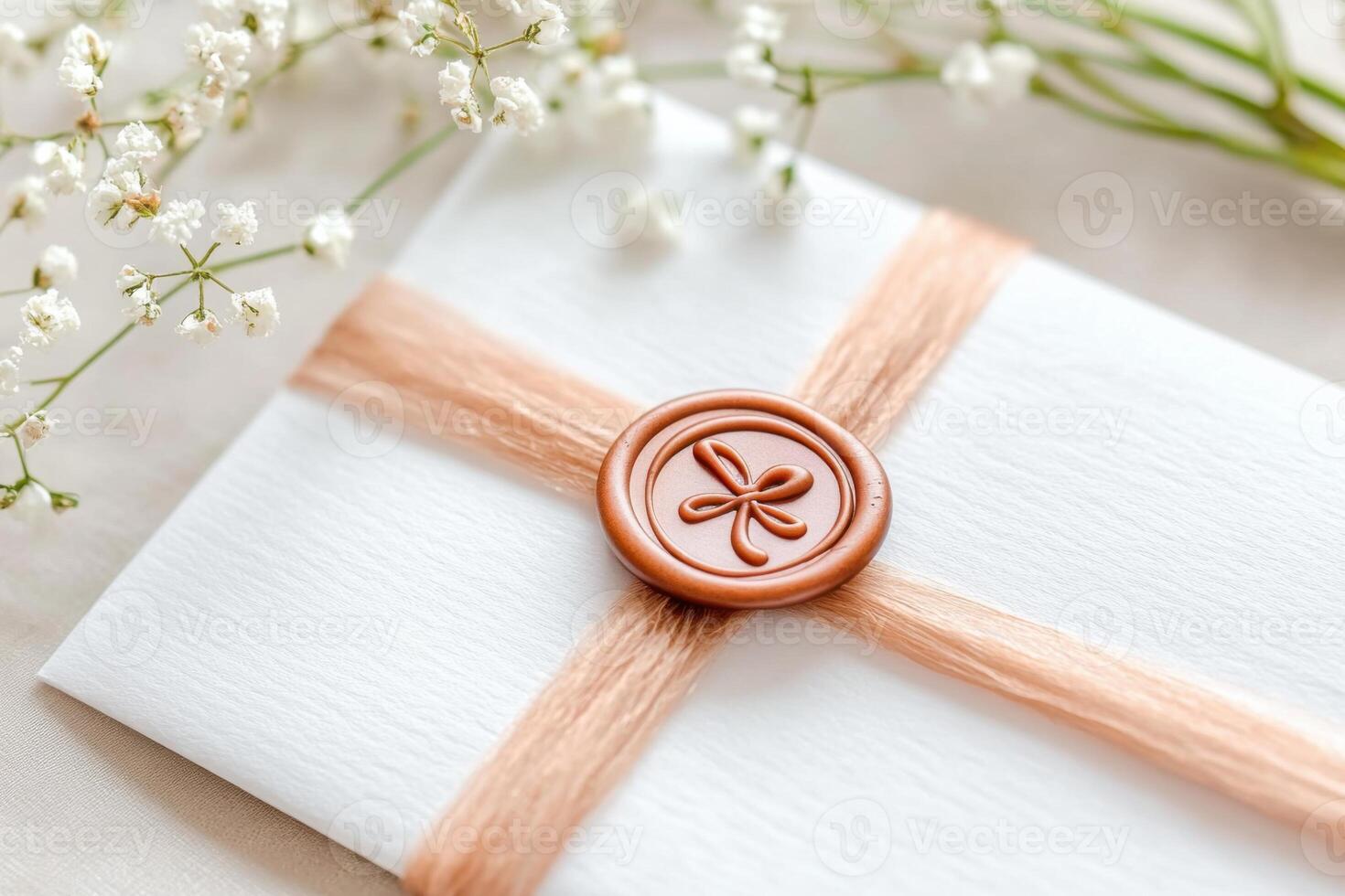 Vintage handwritten letter sealed with a dusty cedar wax stamp on aged parchment with delicate floral details creating a romantic aesthetic photo